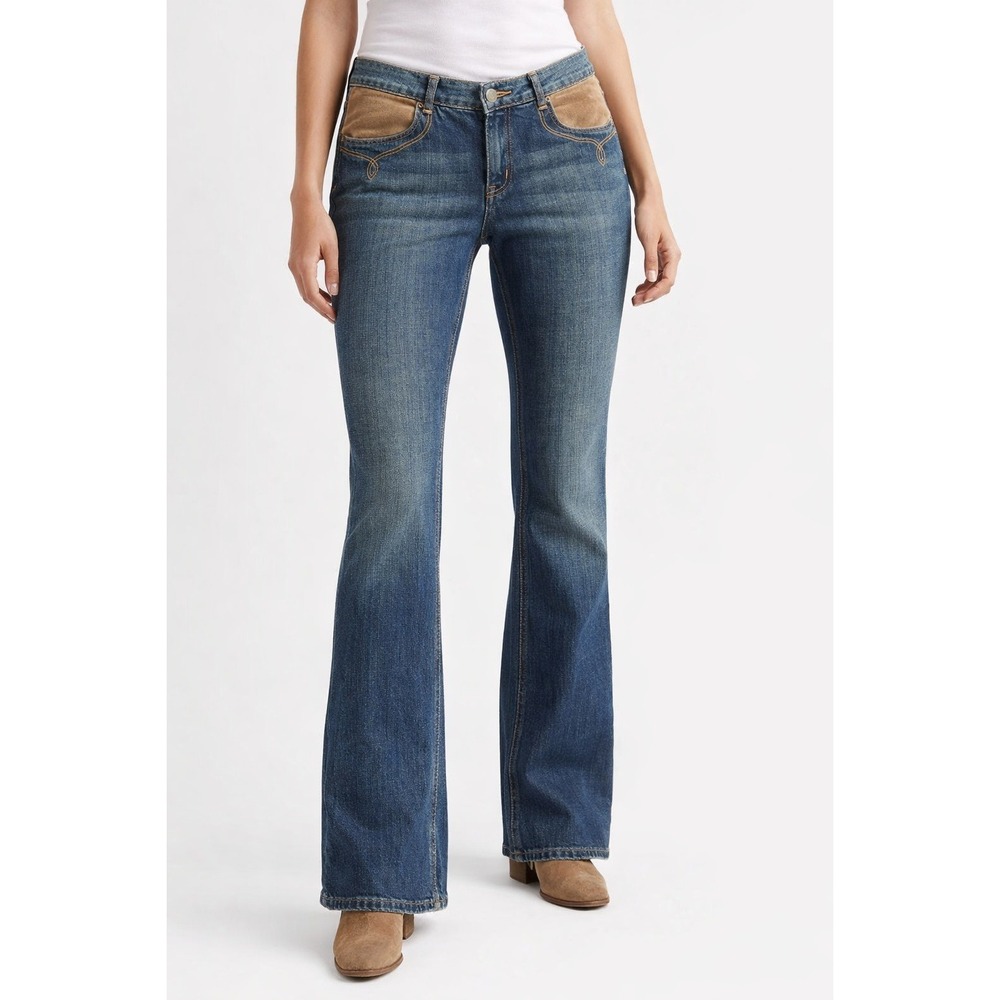 Lauren Jeans Co Ralph Lauren Denim Flare Leg Jeans Suede Pocket -‎ Size 12